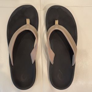 OHANA WOMENS FLIP FLOPS COLOR BUBBLY/BLACK FAUX LEATHER SIZE 11 WET/DRY TRACTION